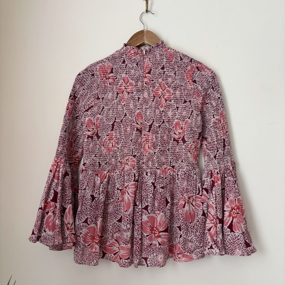 ByTiMo Pink Floral Smocked Blouse Small Summer Boho Luxe - Picture 5 of 9